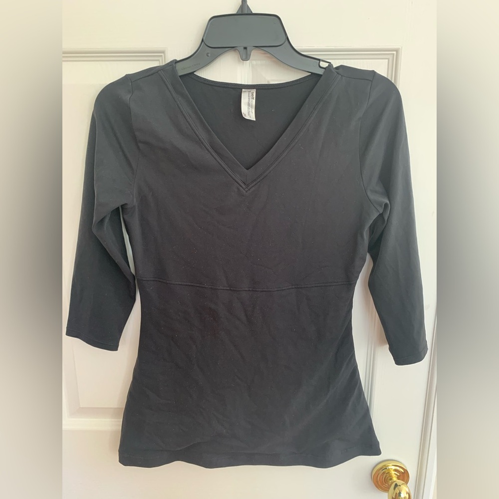 Self Expressions Shaping Top: Black, V-Neck, 3/4 Sleeve, Size Large
